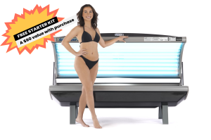 Solar Wave 24 Lamp Tanning Bed with 24 lamps and a model